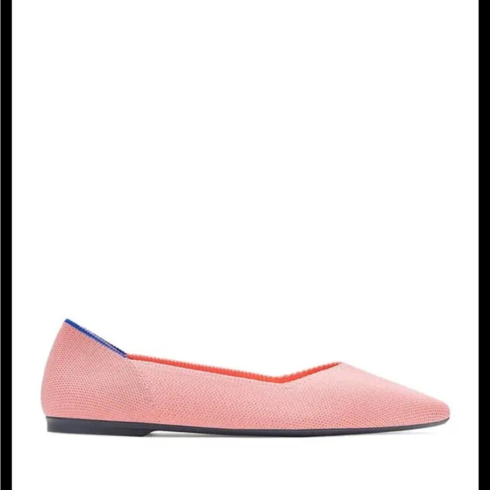 NEW - Rothy's Pink Pointed-Toe Knit Flats with Blue Heel Trim - Picture 4 of 9